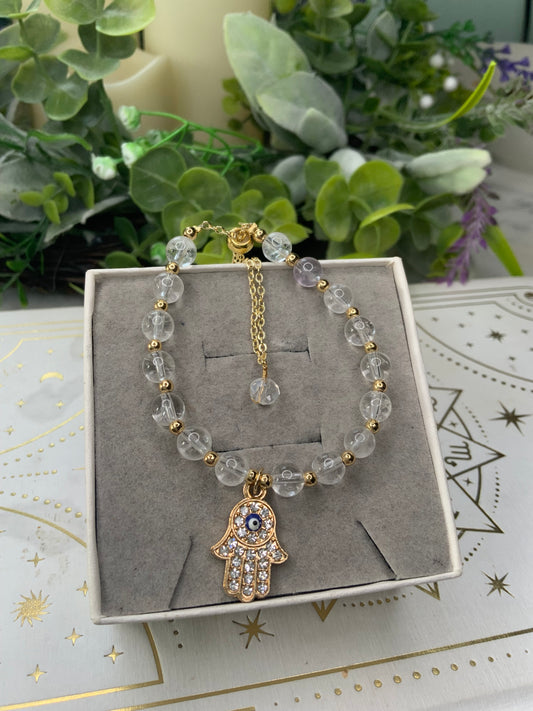 Clear Quartz hamsa crystal bracelet