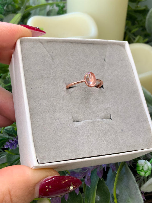 Rose gold rose quartz crystal ring