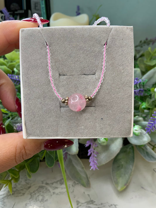 Cherry Rhodonite crystal choker