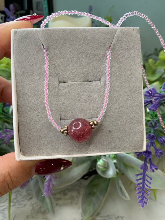 Strawberry quartz choker