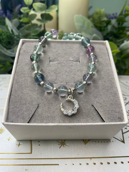 Fluorite moon crystal bracelet