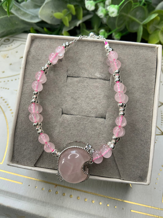 Rose quartz moon crystal bracelet