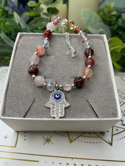 Fire Quartz hamsa crystal bracelet