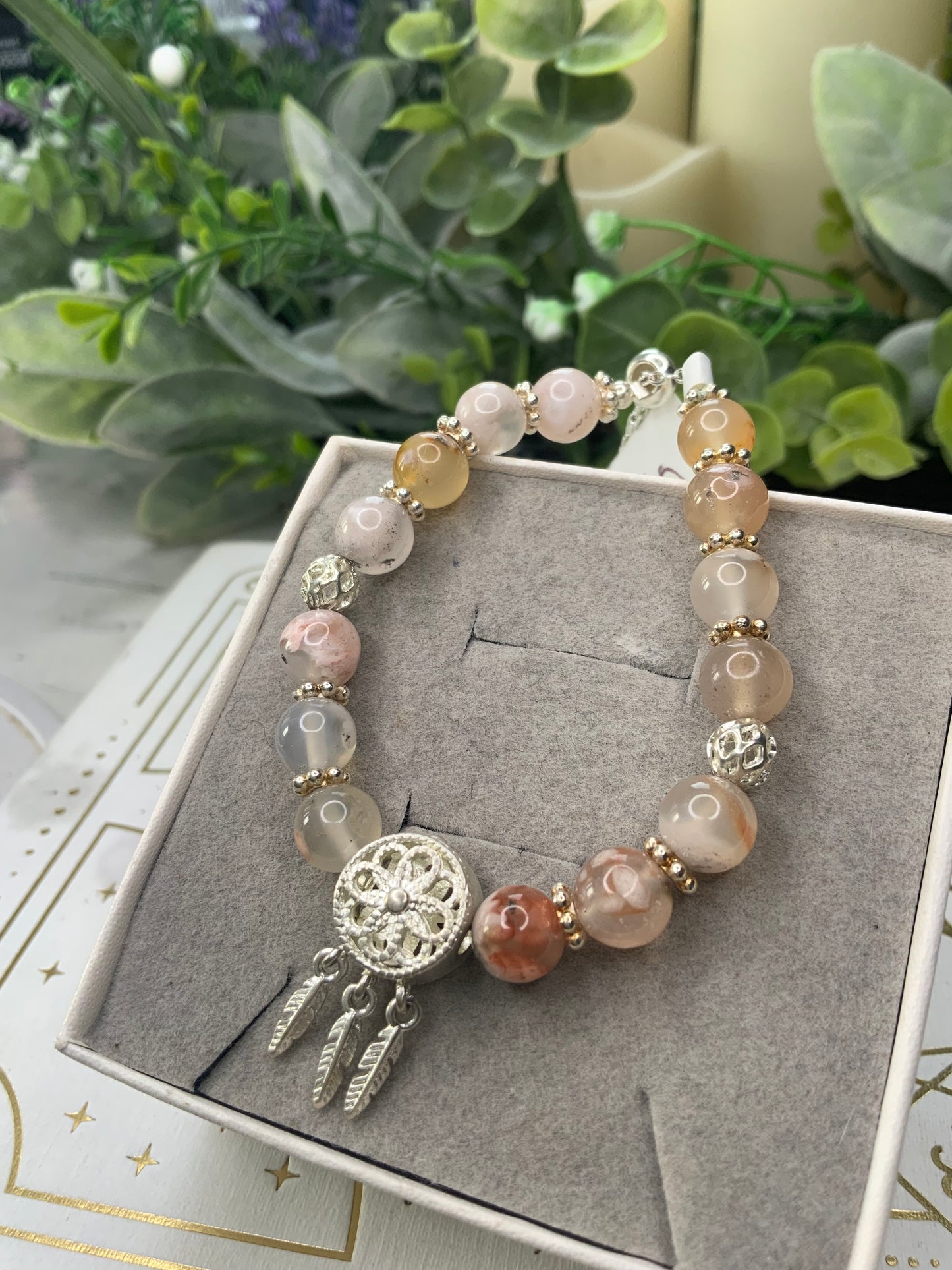 Flower Agate dream catcher crystal bracelet