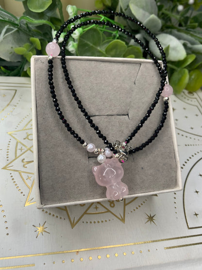 Rose Quartz Hello kitty choker