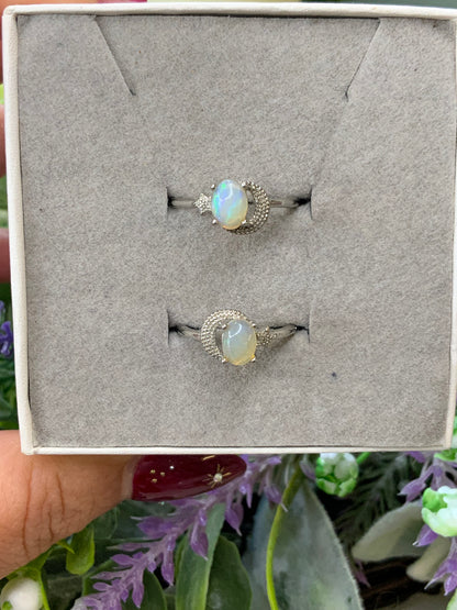 Opal moon and star ring