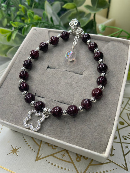 Garnet clover crystal bracelet