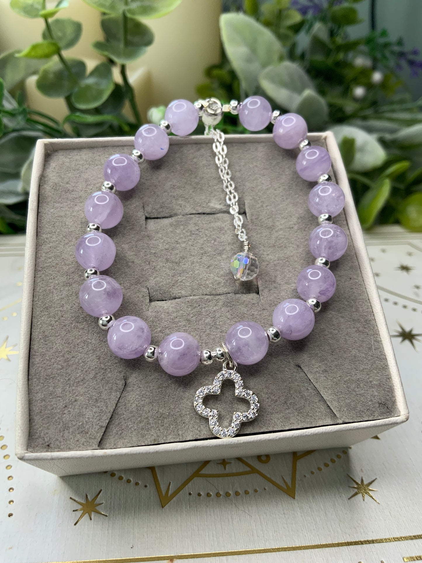 Lilac Amethyst clover crystal bracelet