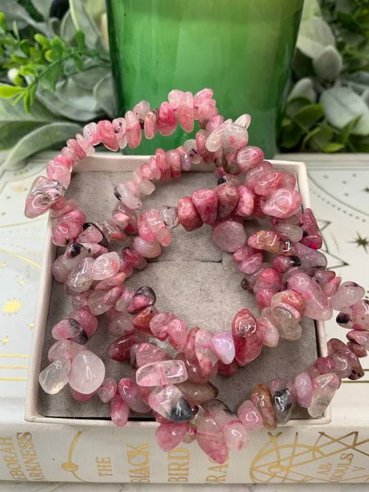 Cherry Rhodonite chipped crystal bracelet