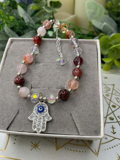 Fire Quartz hamsa crystal bracelet