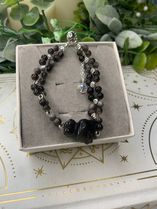 Hello kitty silver obsidian crystal bracelet