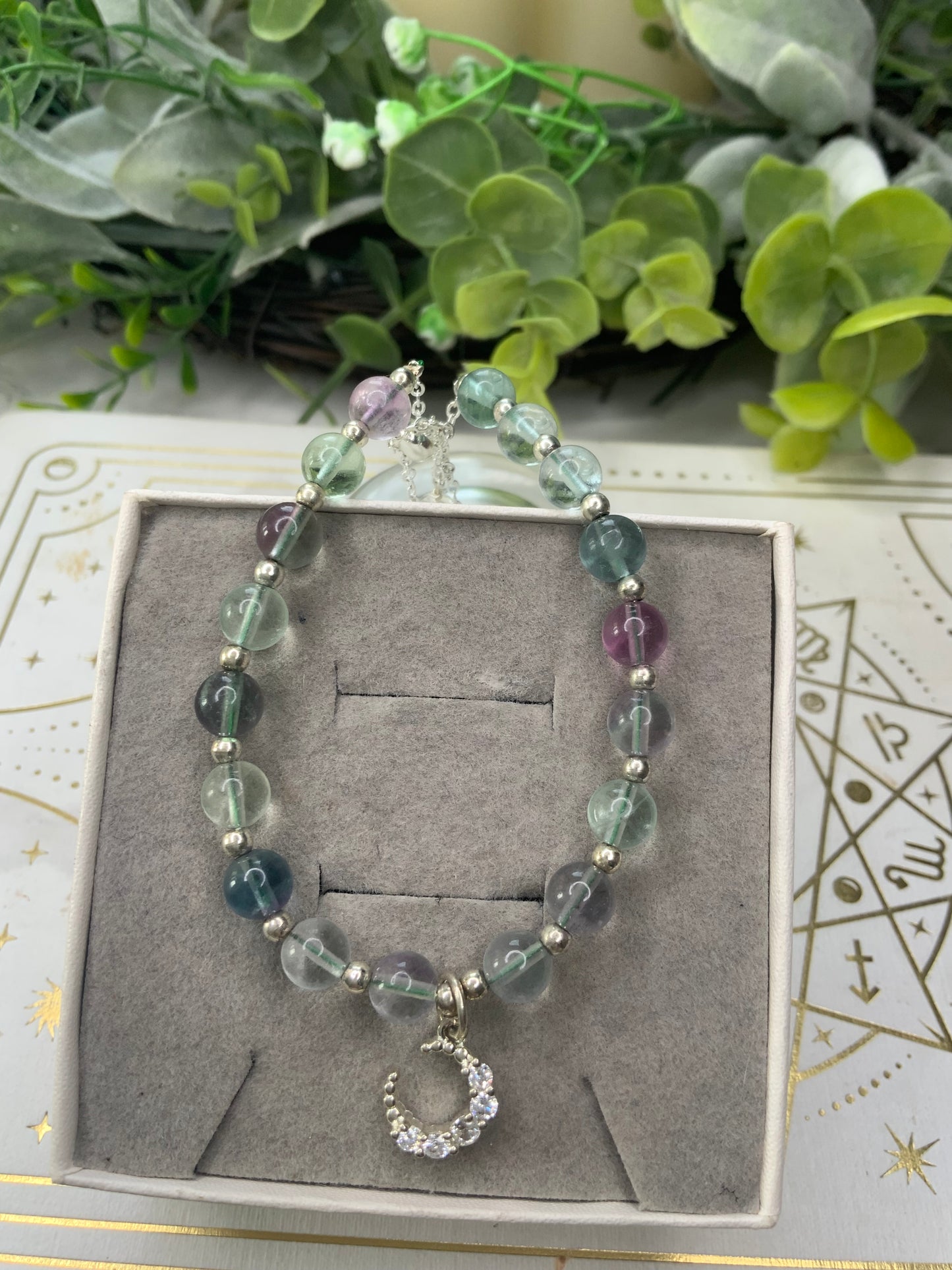 Fluorite moon crystal bracelet