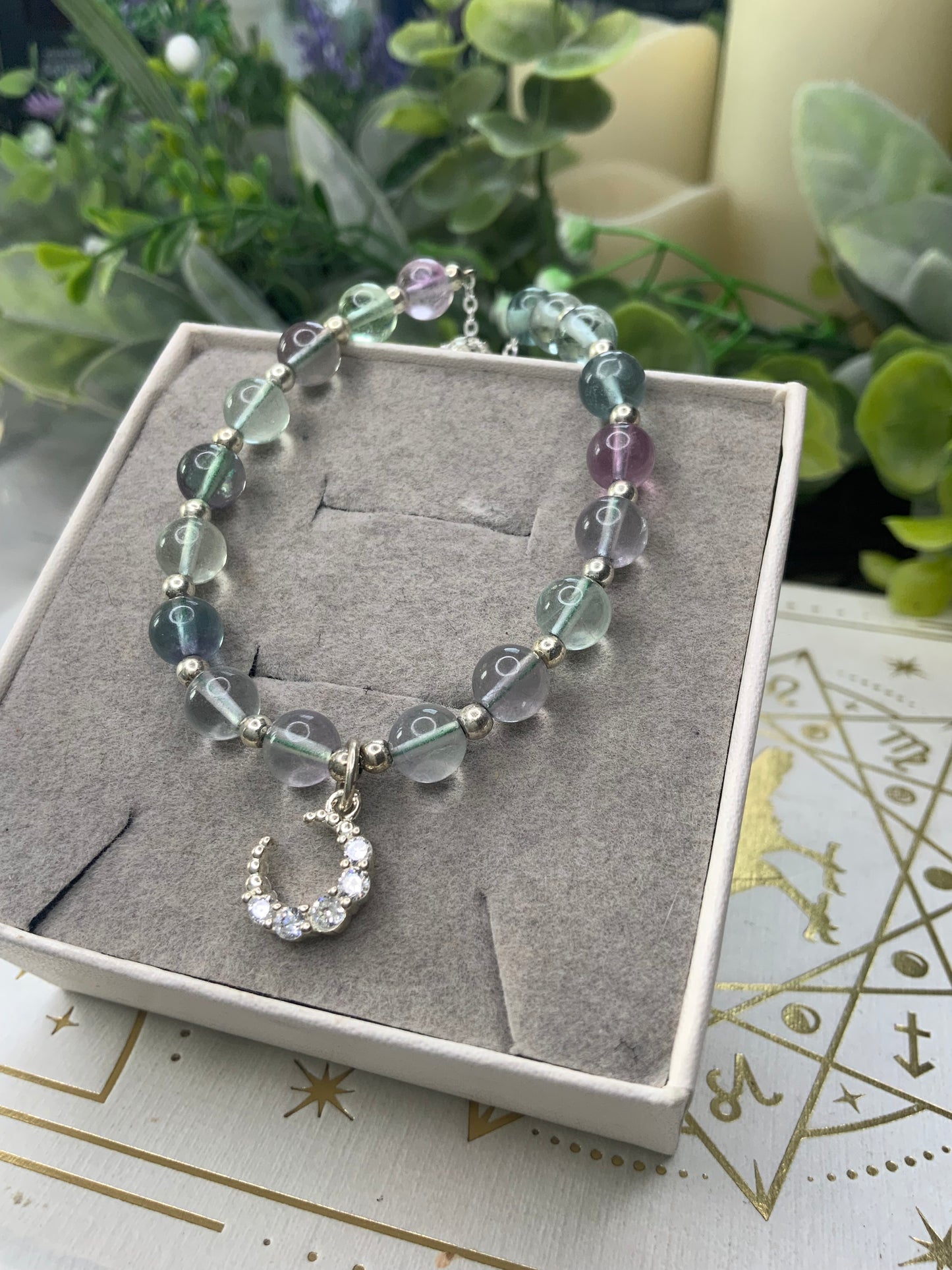 Fluorite moon crystal bracelet