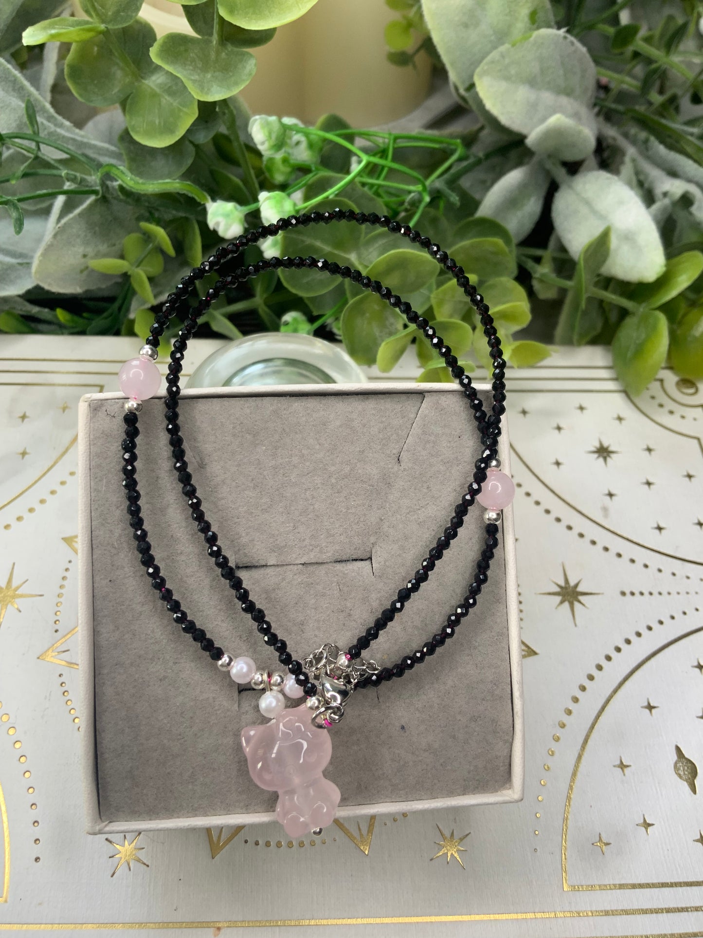 Rose Quartz Hello kitty choker