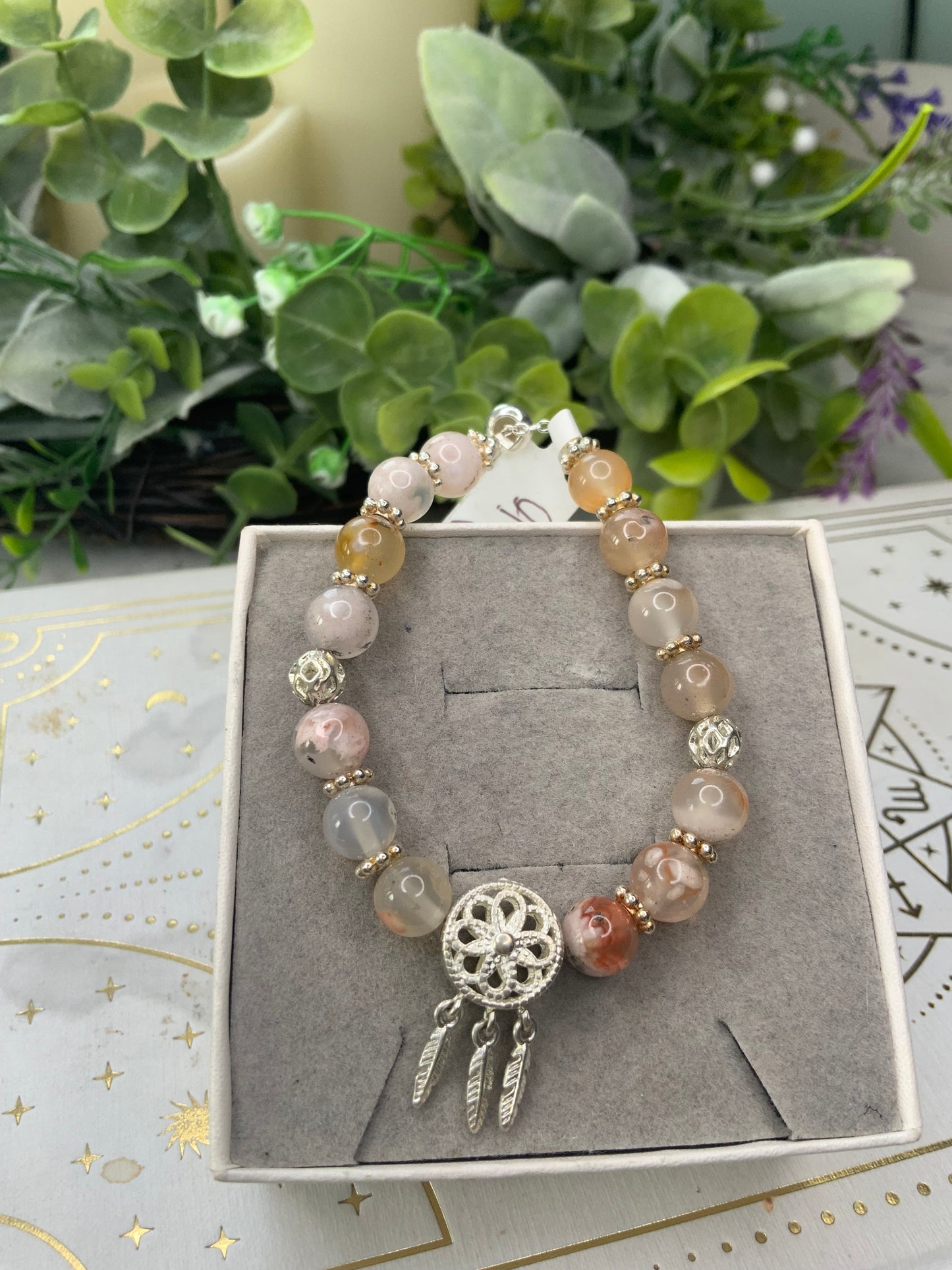 Flower Agate dream catcher crystal bracelet