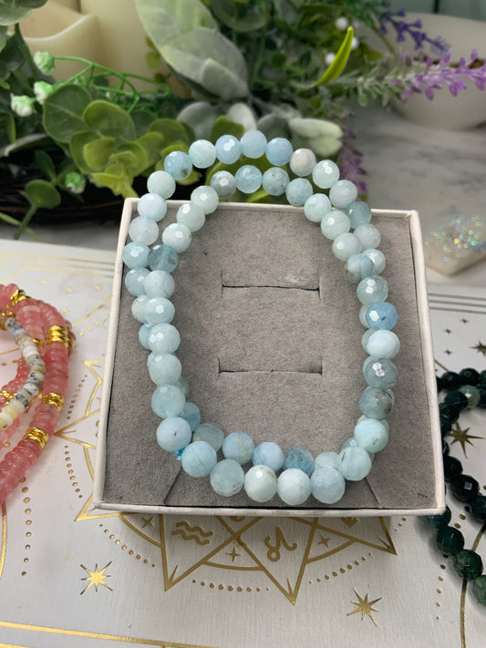 Aquamarine faceted crystal bracelet