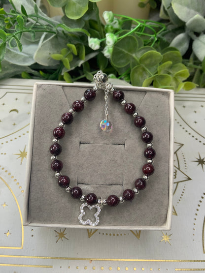 Garnet clover crystal bracelet