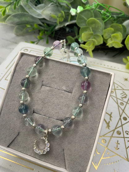 Fluorite moon crystal bracelet