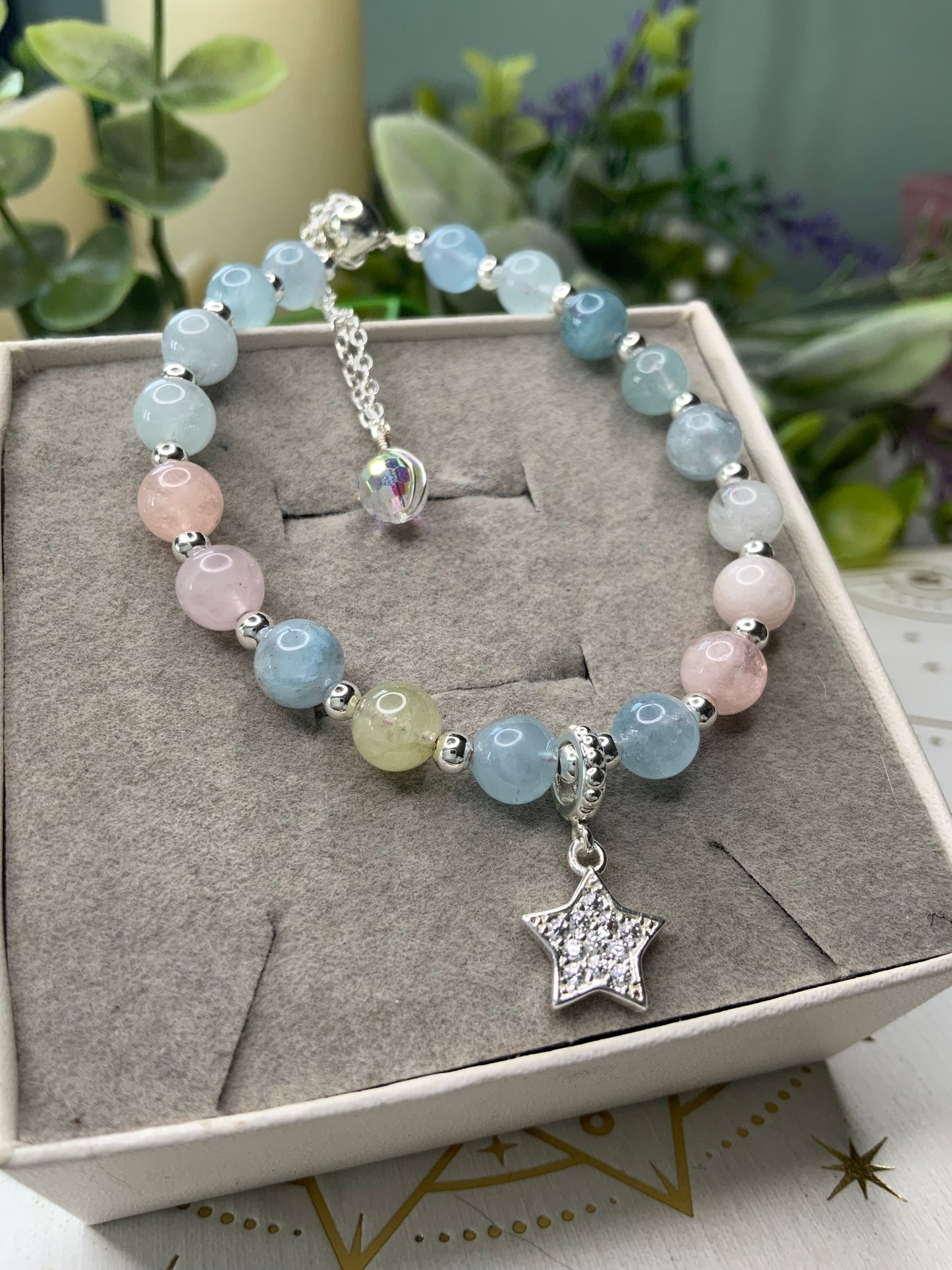 Morganite star crystal bracelet