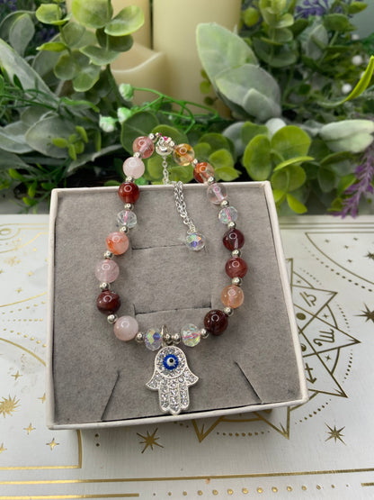 Fire Quartz hamsa crystal bracelet