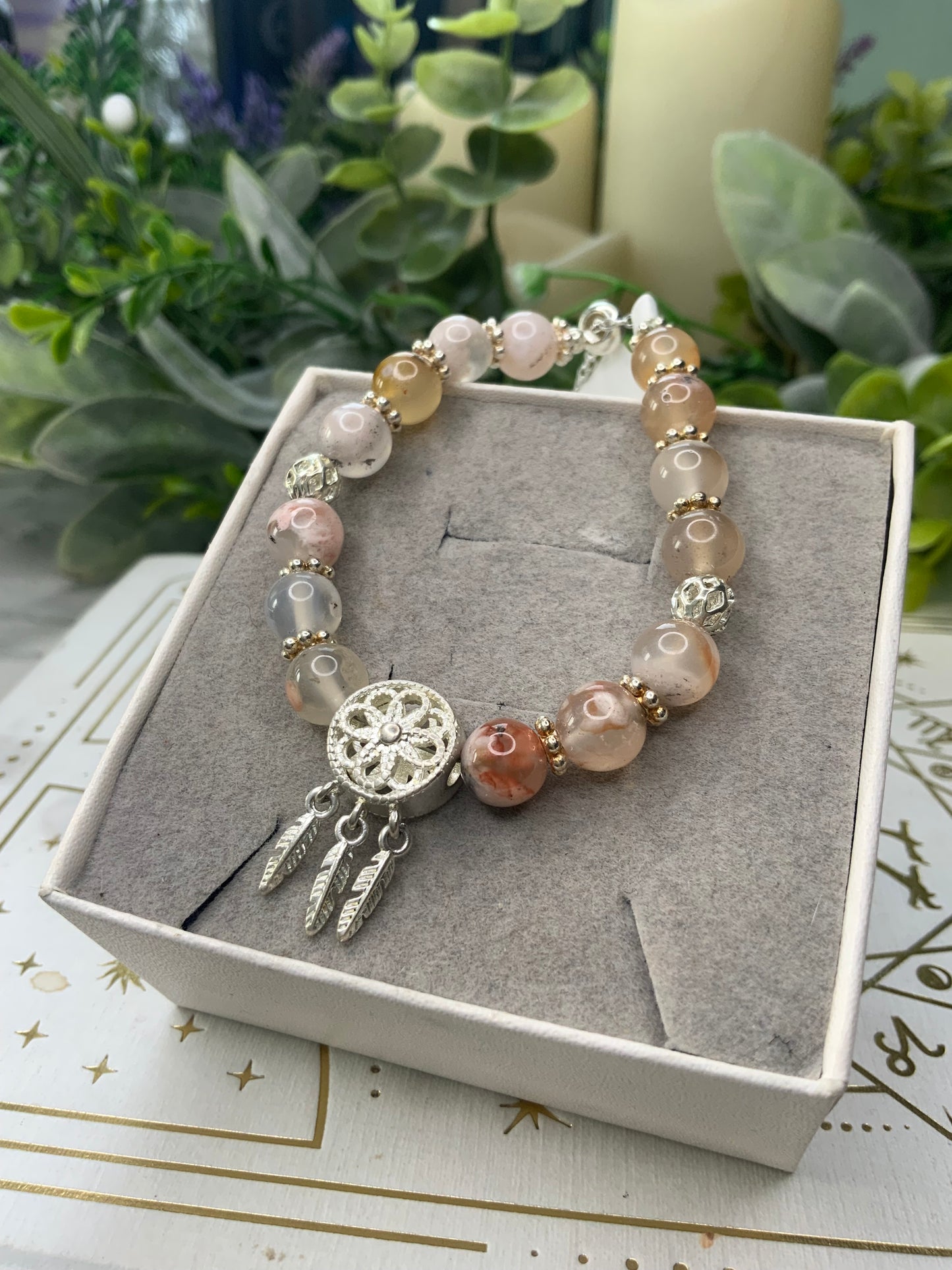 Flower Agate dream catcher crystal bracelet