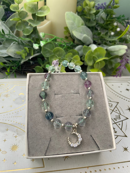 Fluorite moon crystal bracelet