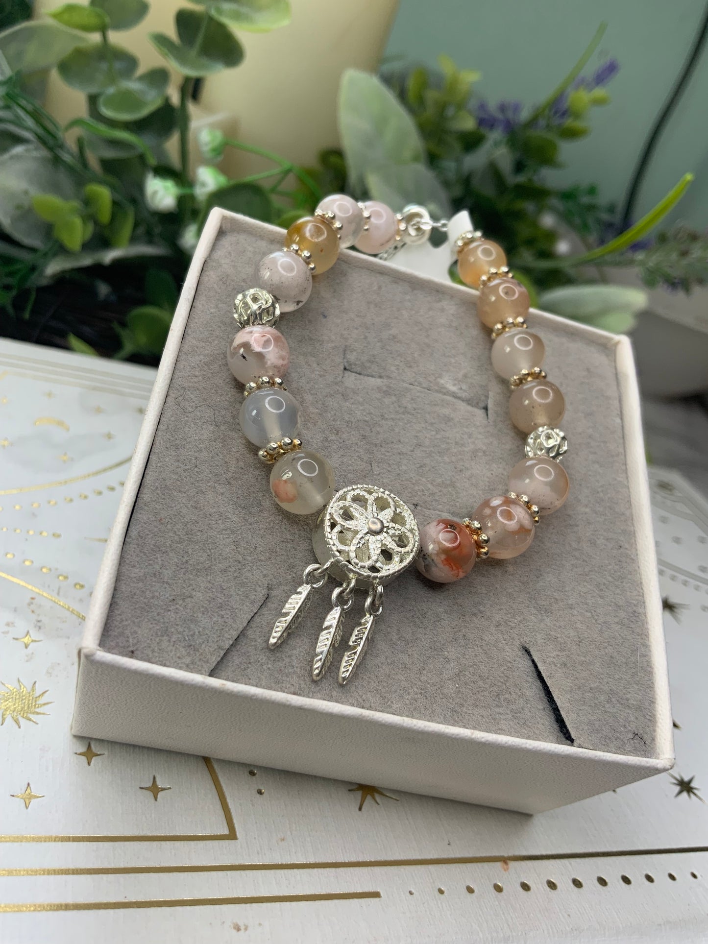 Flower Agate dream catcher crystal bracelet